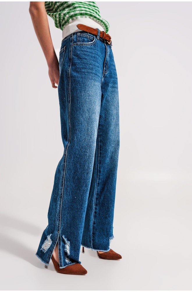Jeans rectos bajos abiertos Tamanho M Cor Azul